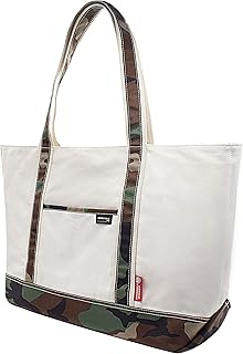 Rough Enough Large Canvas Tote Bag for Women Men Work Travel with Compartments and Zipper Pocket Beige Camo