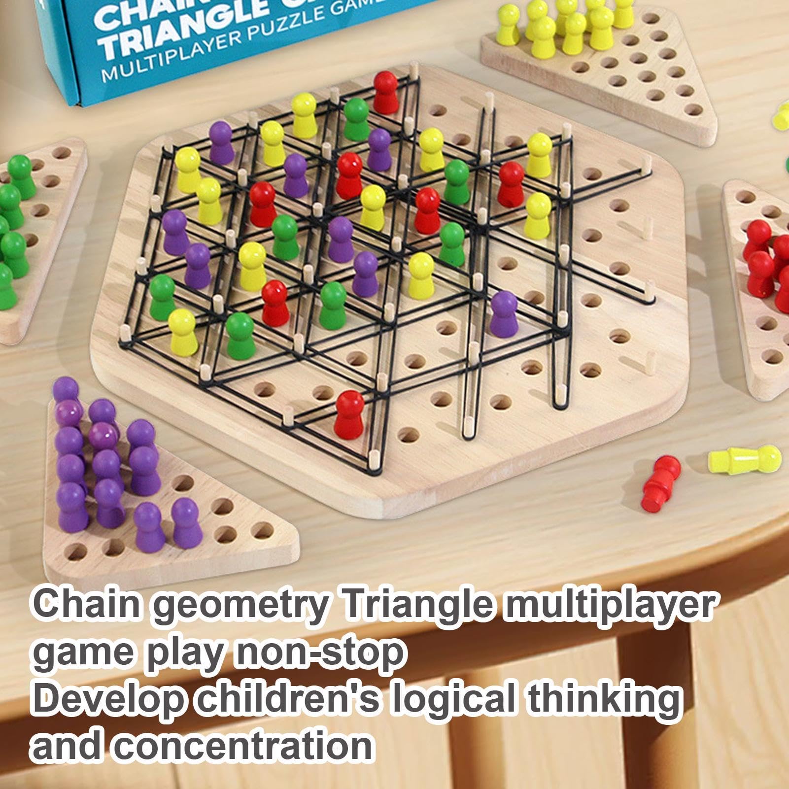 Chain Chess Game for Kids, Geometry Chain Chess Game, Fun Chess Game, Brain Teaser Strategy Game, Triangle Chess Game, Educational Strategy Board Game for 2-4 Players