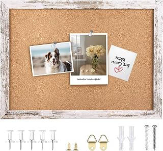 Okydoky 26 x 36 cm Cork Board Bulletin Board, Wood Framed Display Bulletin Board for Walls with Pins, Eye Bolts, gaskets, Screws, Pin Board for Office, School and Home