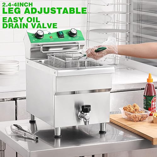 Miniatura 5 de Freidora eléctrica comercial de 12.7 cuartos de galón con cesta y tapa, freidora comercial con filtración de aceite y temporizador, freidora de