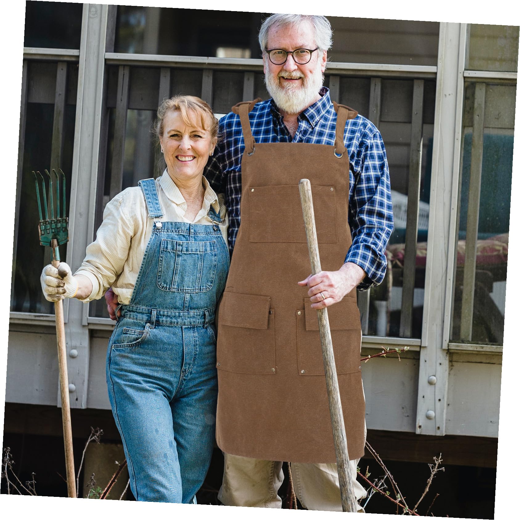 Delantal de Lona para Trabajo con Bolsillos Múltiples Tirantes Ajustables y Protección Completa para Carpintería Jardinería y Taller Unisex