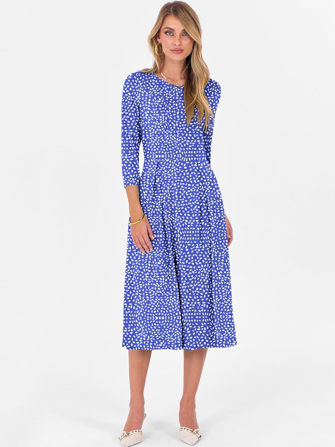 Prinbara Women's 3/4 Sleeve Midi Dresses 2025 Fall Casual Boho A-Line Flowy Swing Summer Floral T Shirt Dress with Pockets - Image 6