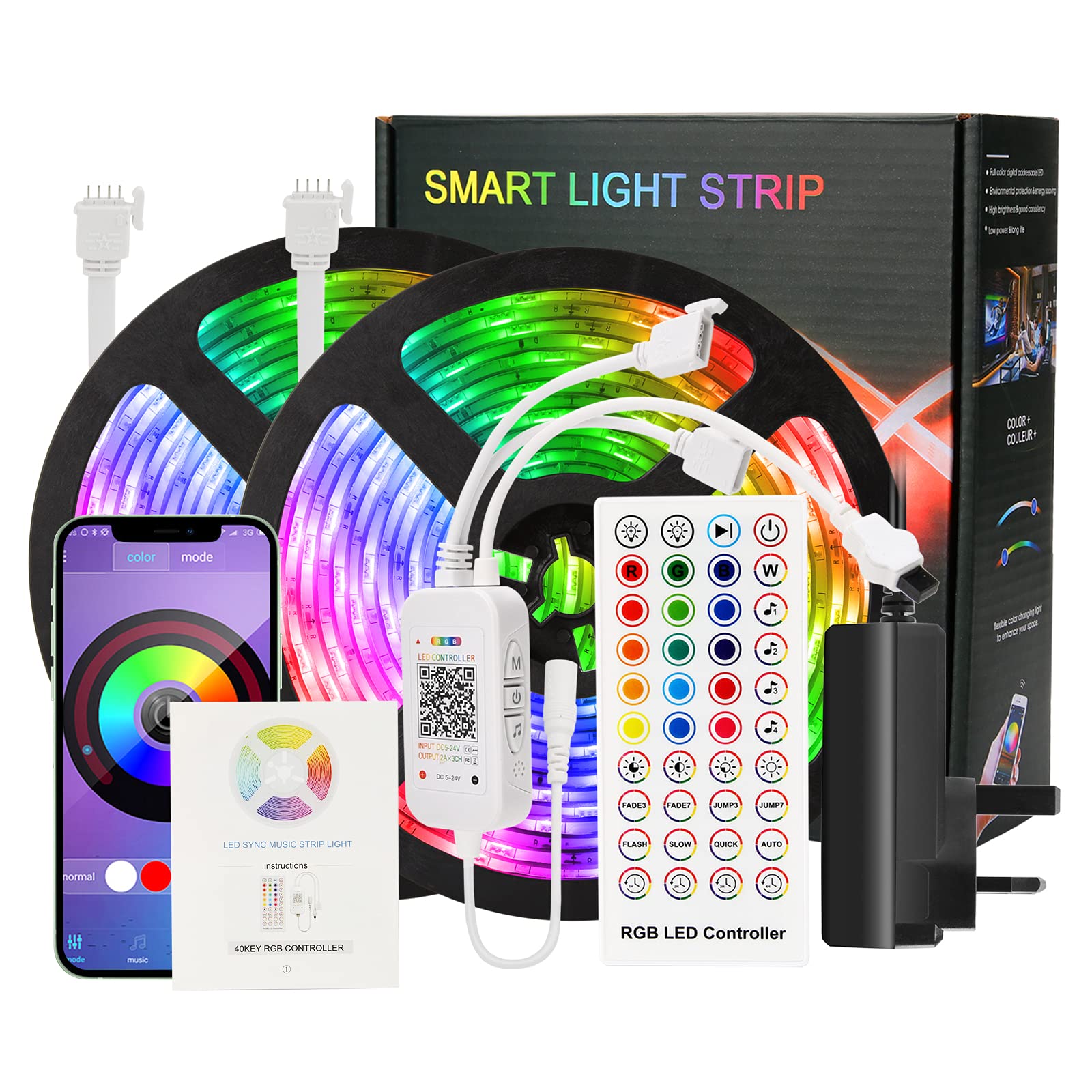 10M 300 LEDs Strip Lights, AMINAC RGB Color Changing LED Lights for Bedroom with Smart App Control, Remote Control, Music Sync LED Strips for Room Decor, Dorm, Kitchen, Party, Home Decoration