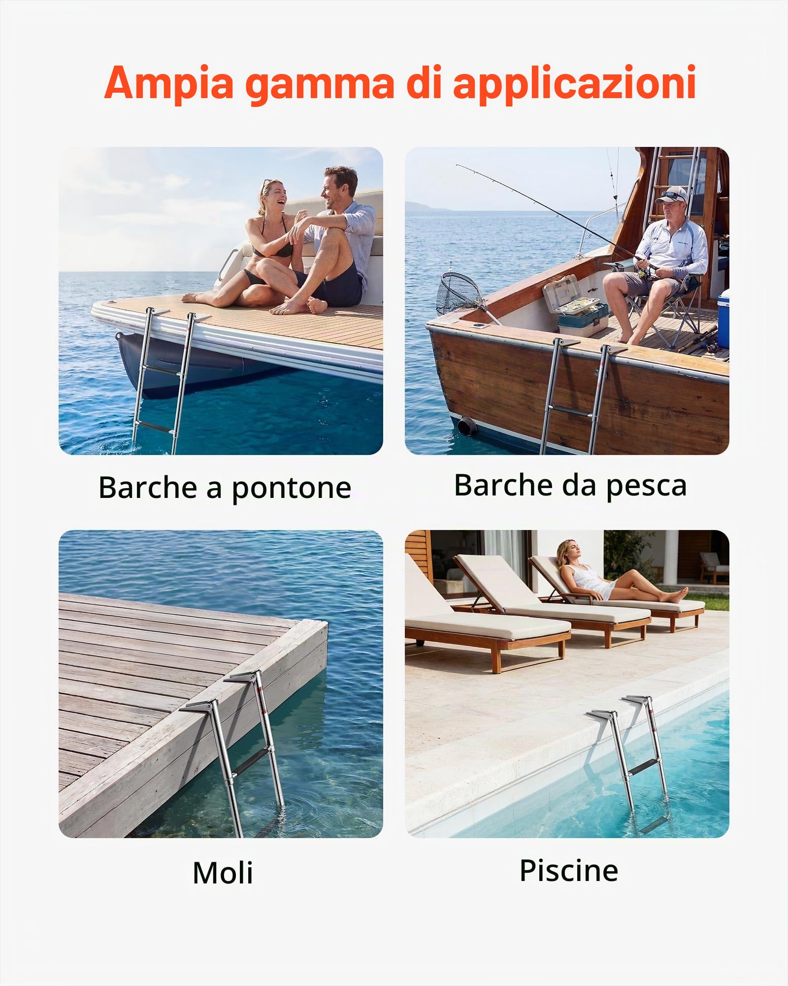 VEVOR Scaletta per Barca in Acciaio Inox, Scaletta Telescopica Pieghevole a 4 Gradini, per Piattaforma di Poppa, Portata Fino a 408 kg, Gradini Ampi e Antiscivolo, per Fuoribordo, Yacht e Pontoni