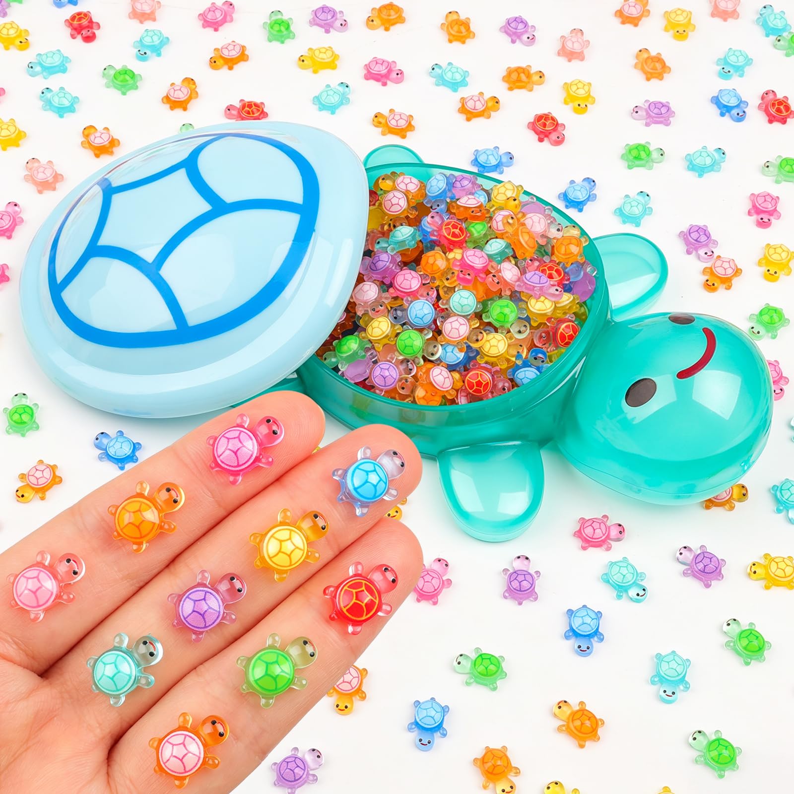 XISHAN 200PCS Luminous Mini Resin Turtles with A Luminous Jumbo Turtles(Blue) for DIY Crafts Dollhouse Plastic Mini Animals Turtle Bulk for Fairy Garden Decoration(10 * 14mm)