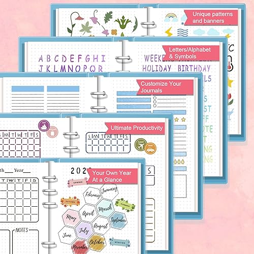 Miniatura 4 de Juego de plantillas para diarios de viñetas, kit de suministros/accesorios para diario de viñetas, incluye 24 plantillas de planificador punteado