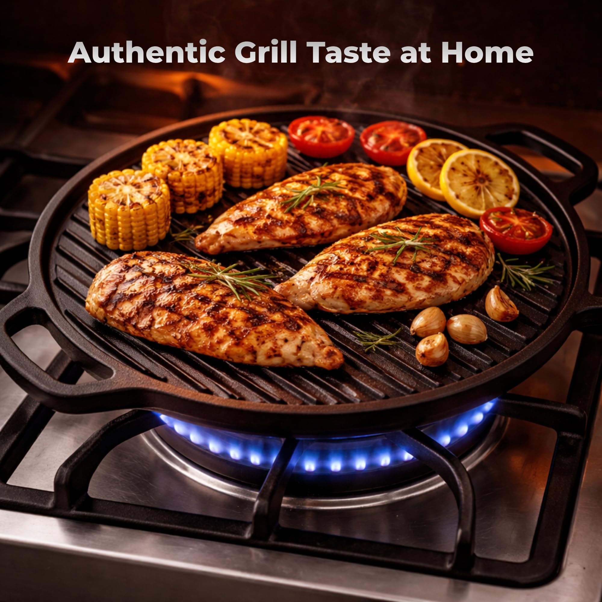 Cast Iron Dosa Tawa | 2-in-1 Reversible Grill Pan | Pre-Seasoned Heavy Iron Tawa for Roti, Paratha, Paneer | Double Sided Cookware (30 cm) — Amazon image 2