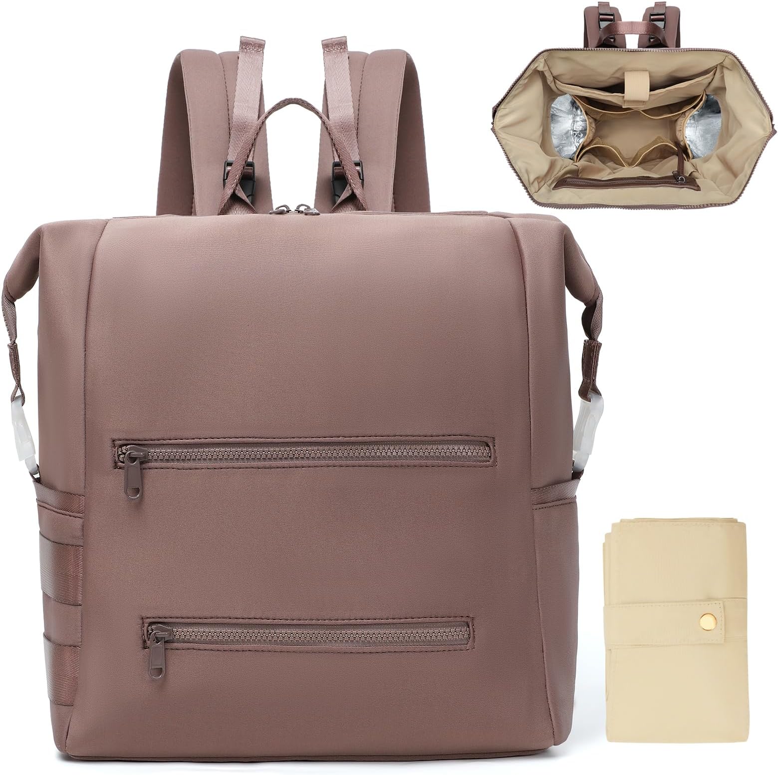 Omanmoli Diaper Bag Backpack,Large Neoprene Baby Bag for Boys Girls with 15 Diaper Bag Organizer,2 Insulated Pockets,Changing Pad,Stroller Straps,Mauve