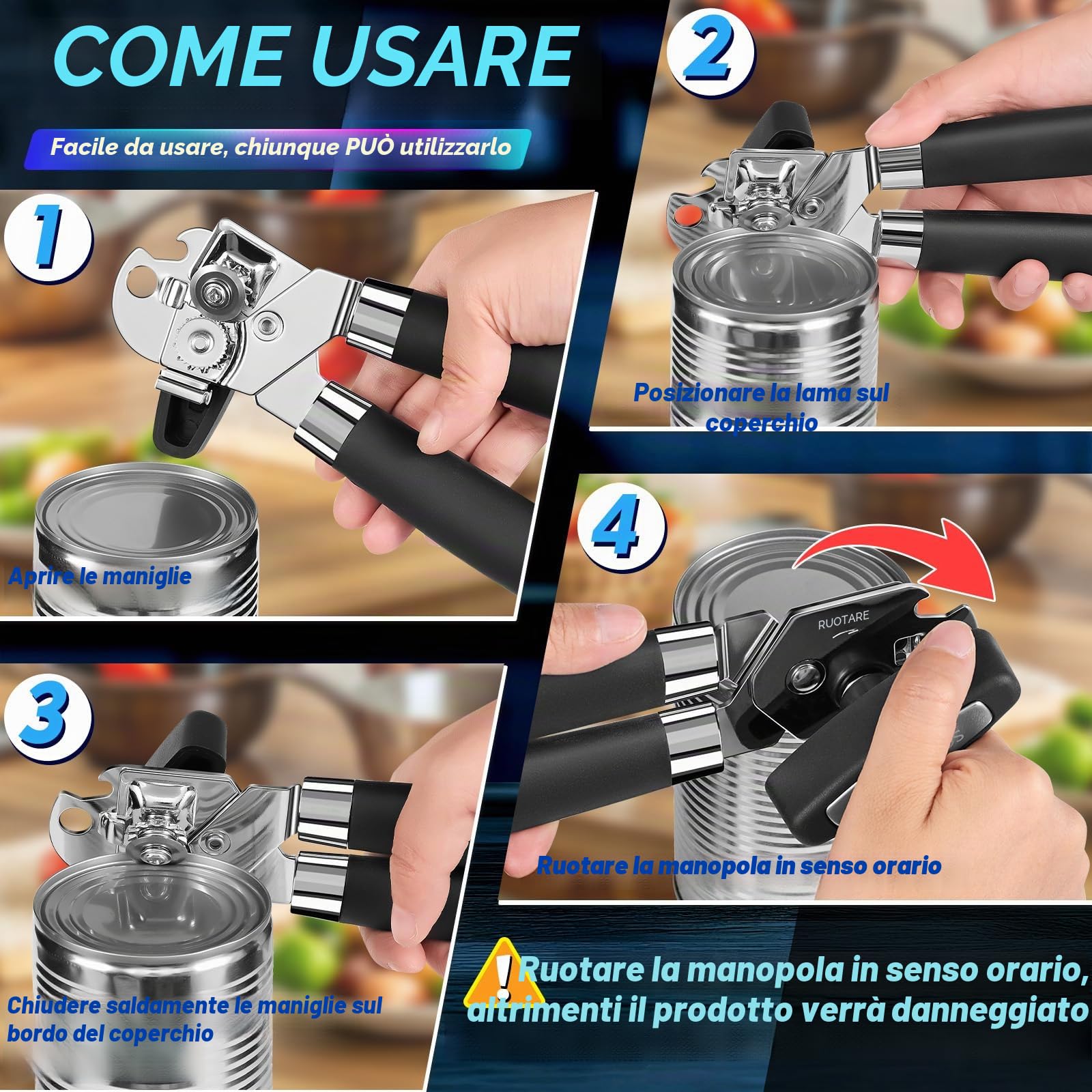 Apriscatole Manuale Professionale Acciaio Inossidabile Magnetico Solleva-Coperchio Impugnatura Ergonomica