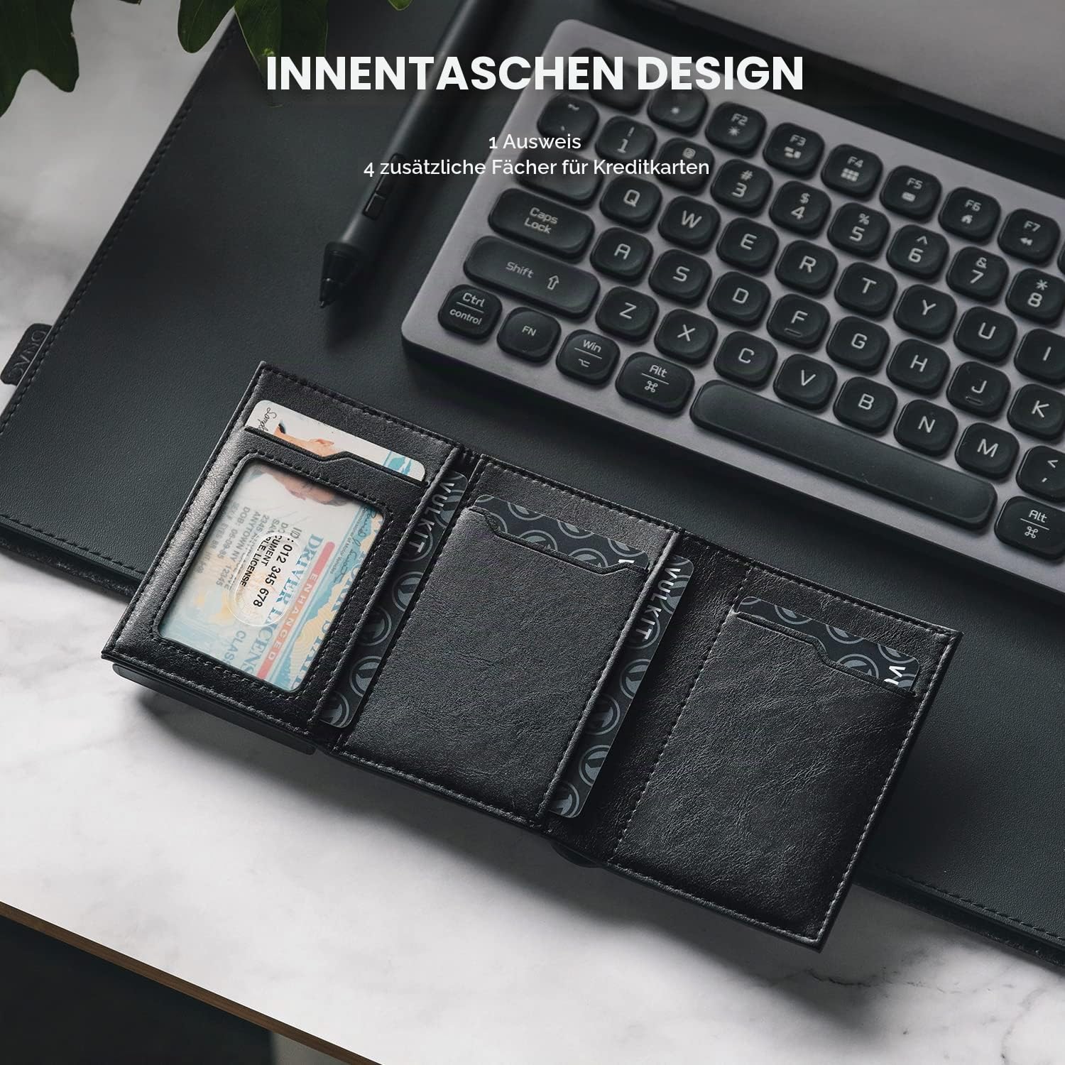 VULKIT Kreditkartenetui RFID-blockierende Pop-Up-Kartentasche aus Echtem Leder mit Geldscheinfach, Ausweisfenster und Magnetverschluss