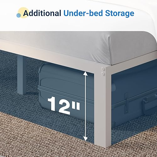 Miniatura 4 de Avenco Marco de cama individual de 14 pulgadas con cabecero, marco de cama de plataforma de metal blanco, marco de cama de tamaño individual, no