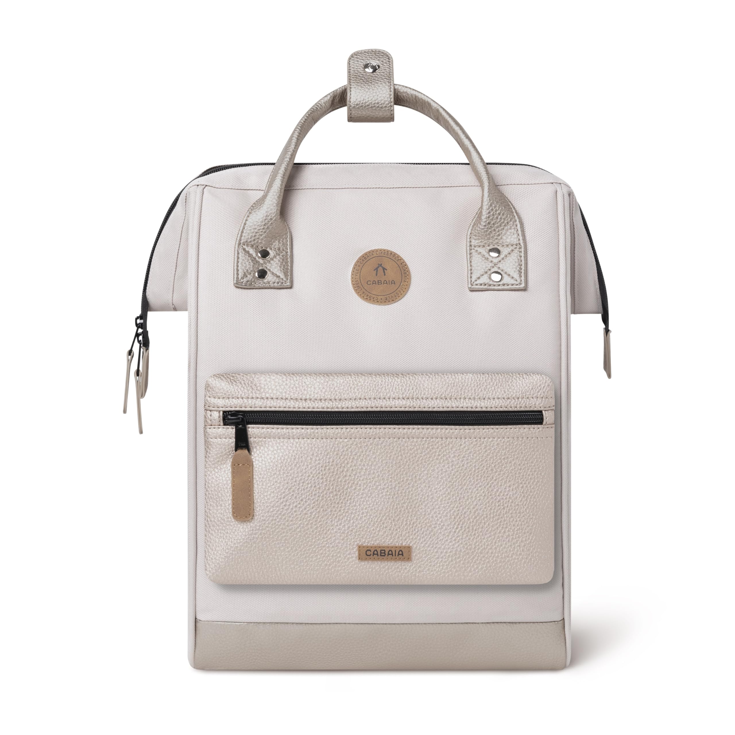 CABAIA - Sac à Dos Adventurer Alger - Medium 18L - Déperlant - Compartiment Ordinateur Portable 13" - 2 Poches - Certifié Vegan - Sac Voyage, Affaires, École pour Homme et Femme - Beige