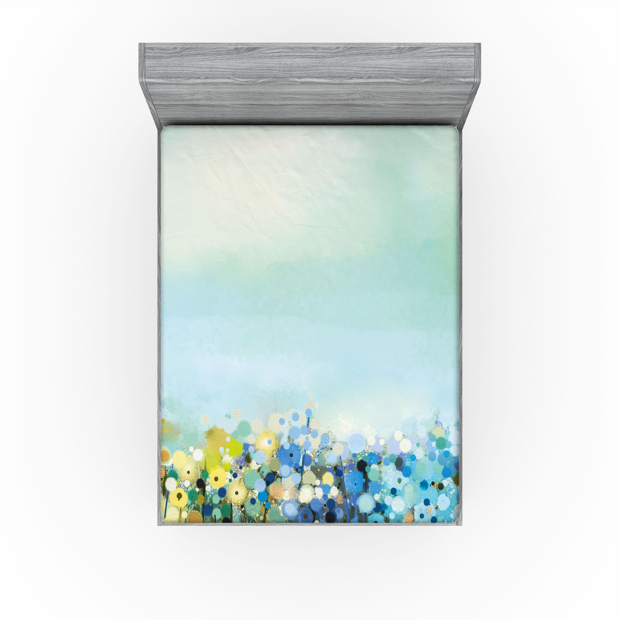 Ambesonne Flowers 2 Pack Fitted Sheet, Aqua Painting Effect, Bed Cover All-Round Elastic Deep Pockets 2 Pieces, Package Contains 2 California King Fitted Sheets, Teal Blue