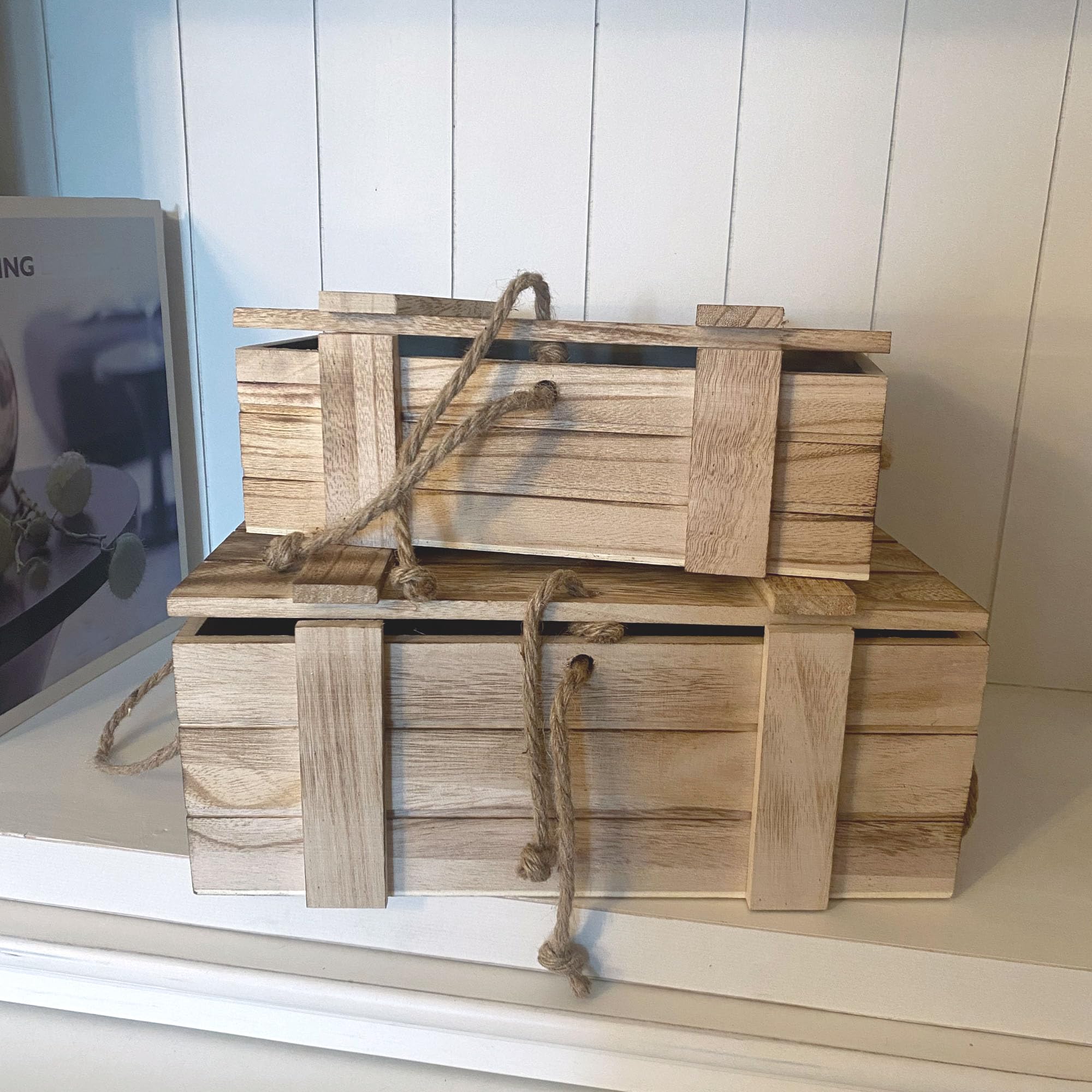 UNUS Set di 2 cassette di legno con coperchio, scrigni del tesoro, forziere, legno marrone, bauli, confezione regalo