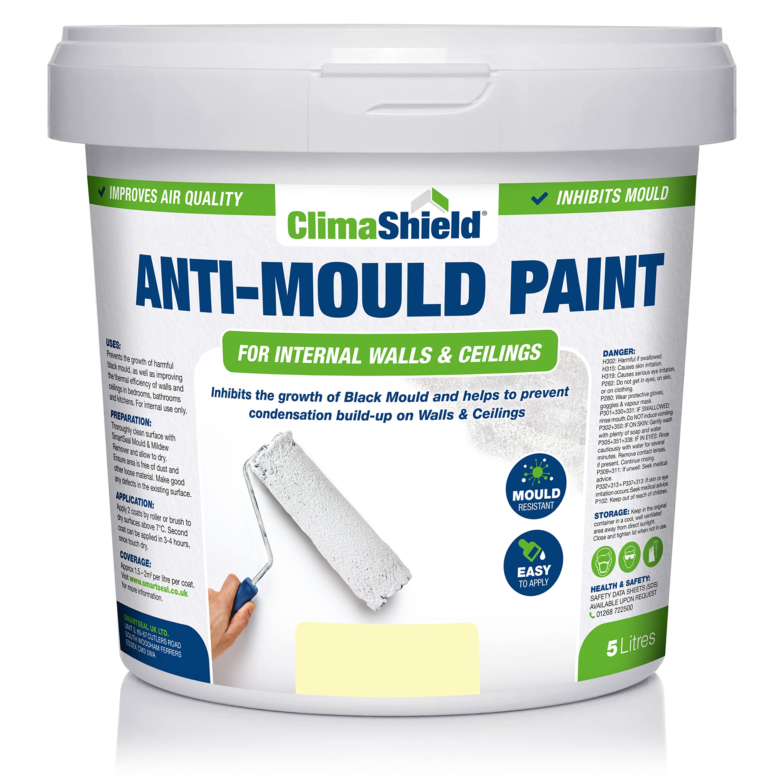 Climashield Devon Cream Anti Mould Paint - 5L - Anti-Mould Paint For Bathrooms, Kitchens & Bedrooms. Effective Damp Seal For Walls & Ceilings To Prevent The Growth Of Mold & Mildew