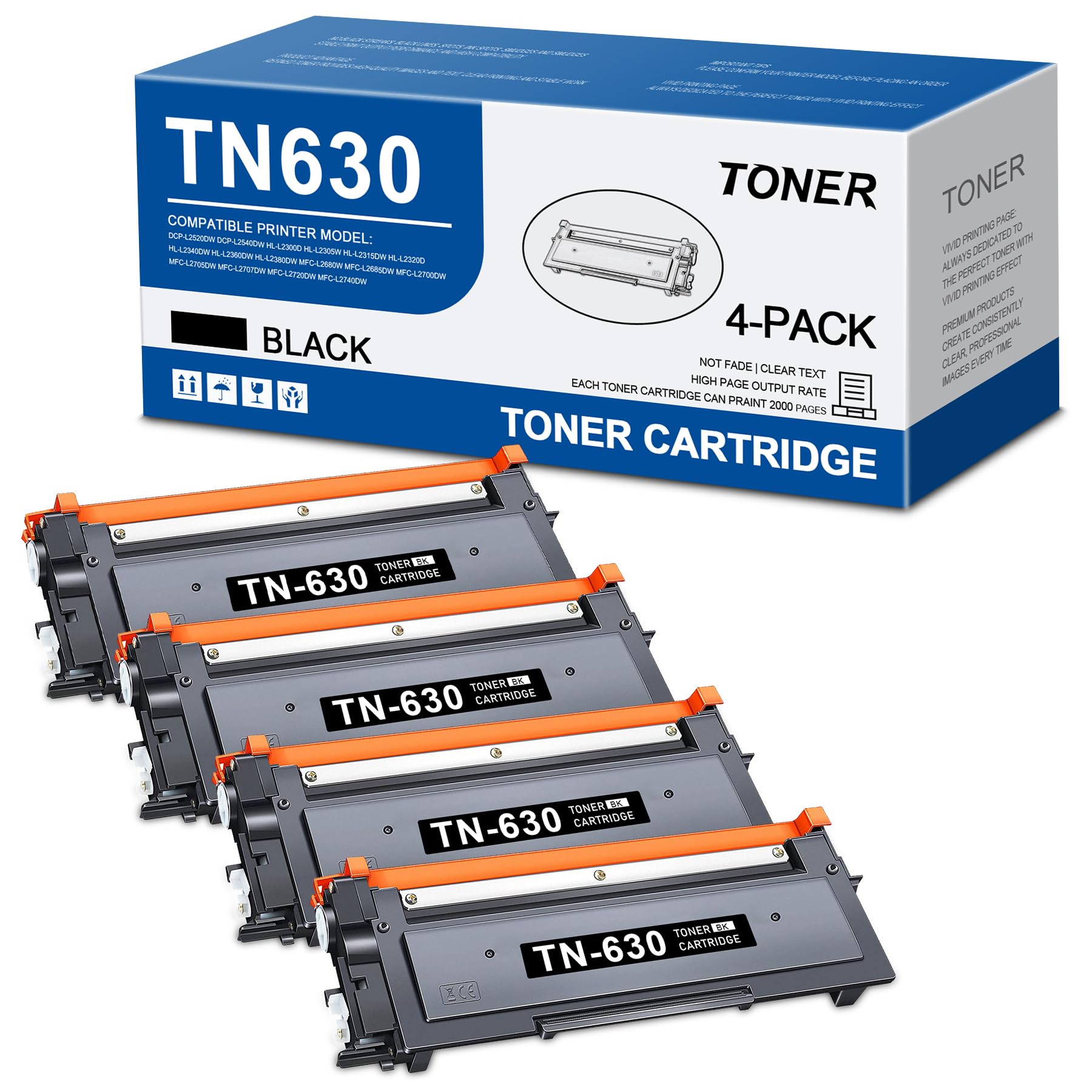 TN-630 TN 630 Replacement for Brother TN630 Toner Cartridge Black to use with HL-L2380DW HL-L2320D HL-L2340DW DCP-L2540DW MFC-L2700DW MFC-L2720DW