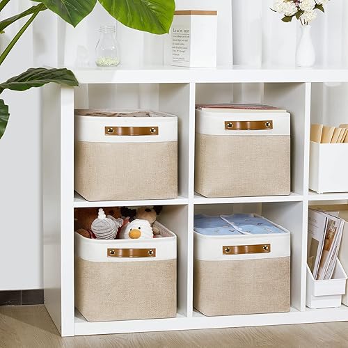 Miniatura 4 de DULLEMELO Contenedores de almacenamiento de tela para lavandería, hogar, cestas de almacenamiento plegables para estantes, juguetes, contenedores de