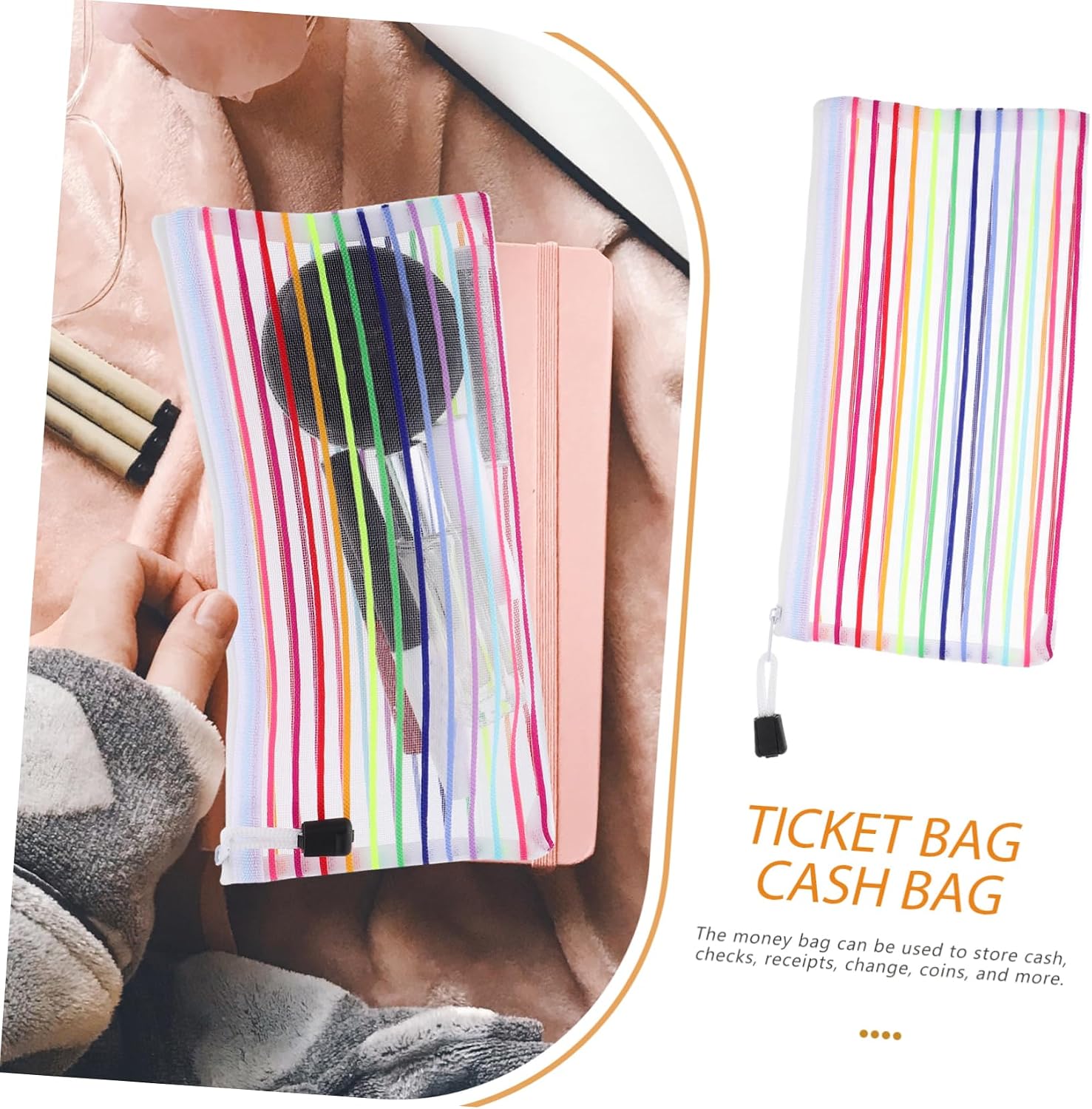 6pcs Mesh Zipper Pencil Wallets for Women Lottery Ticket Holder Receipt Carrier Money Pouch Bag Pencil Pouch Portable Cash Organizer
