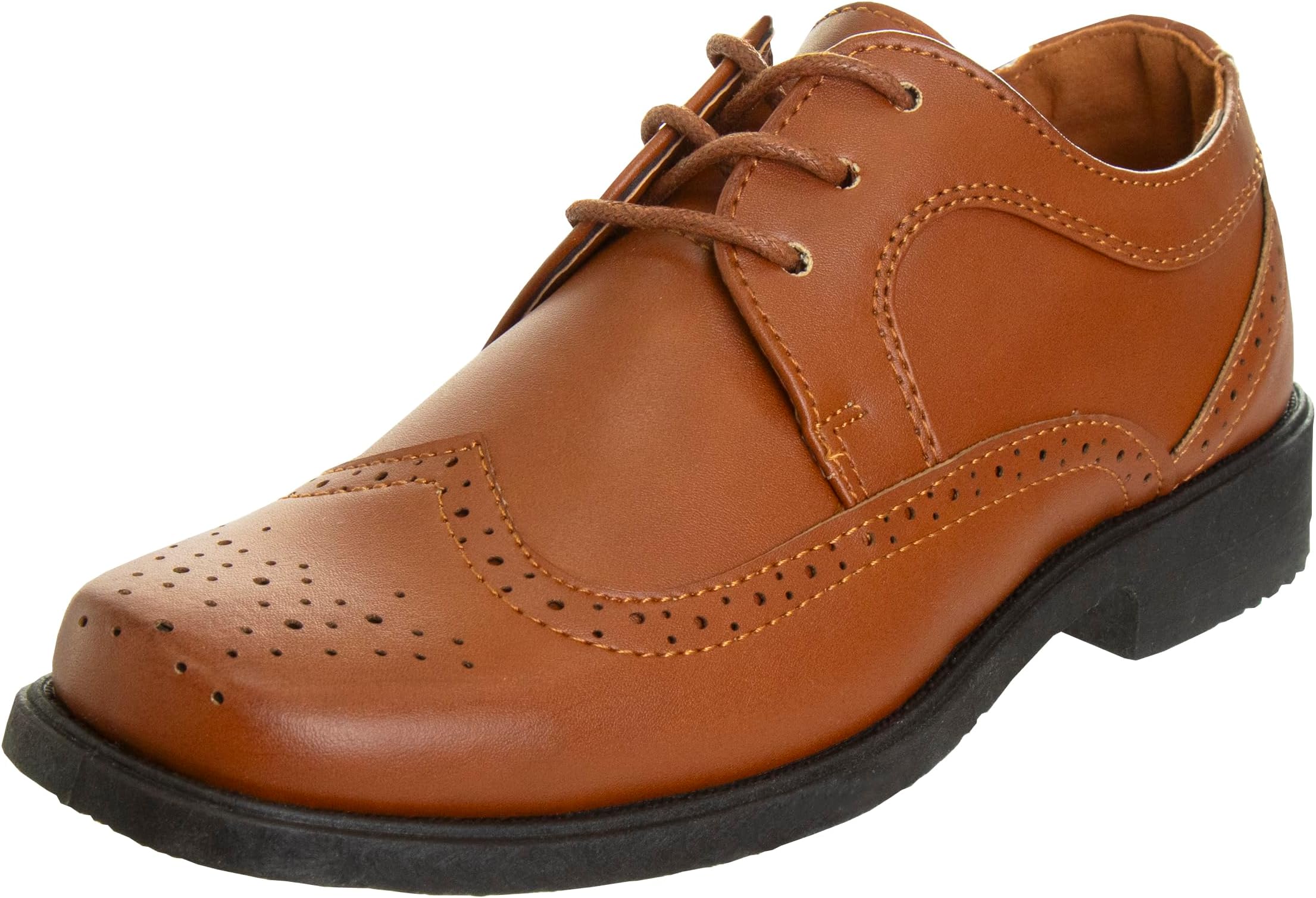 JosmoBoys Classic Comfort Dress Wing Tip Oxford Shoe - Square Toe Formal Dress Shoes for Boys lace up - Brown (Size 7 Toddler)