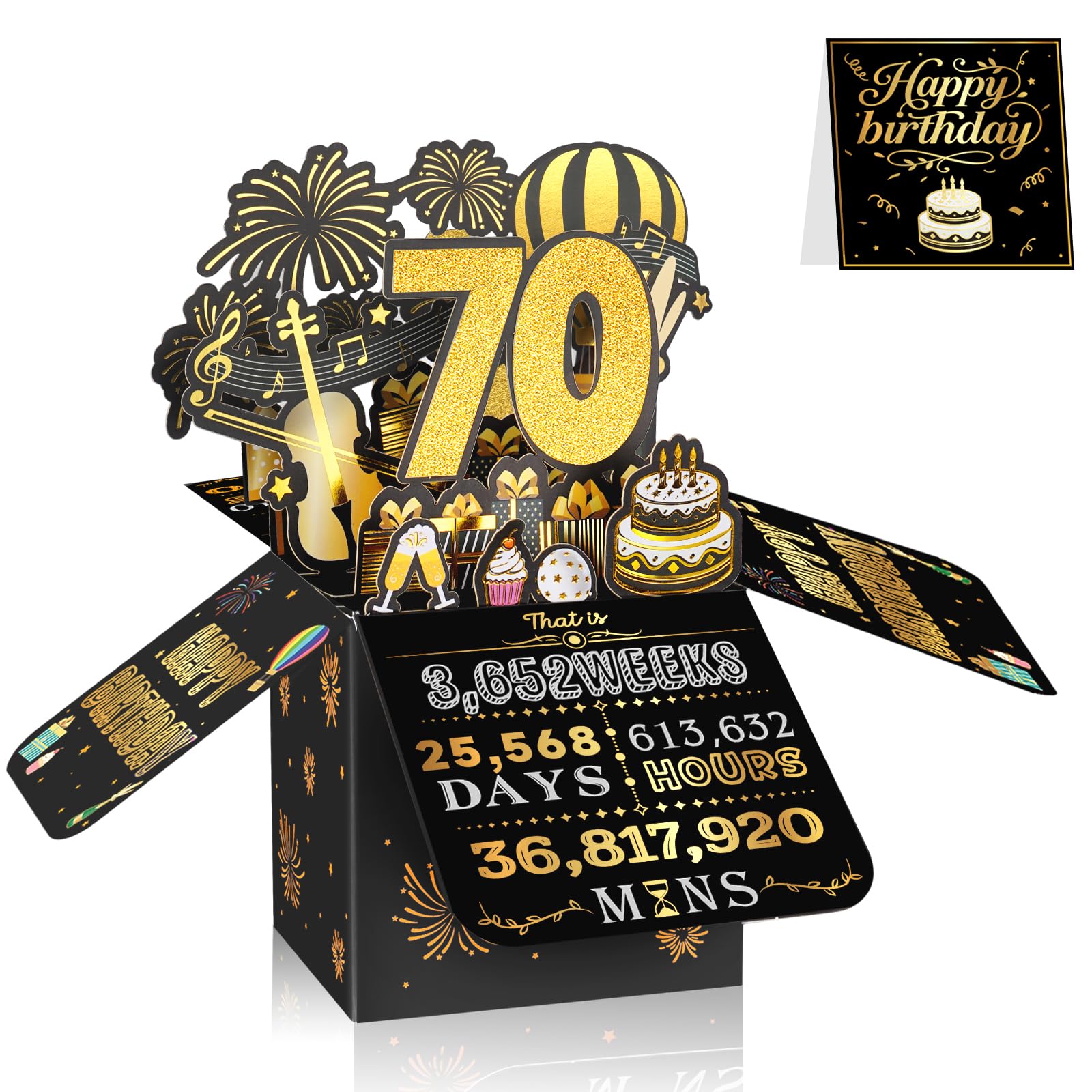70th Birthday Card for Men & Women, 3D Pop Up Birthday Greeting Card, Black & Gold 70 Years Old Birthday Decorations & Gifts for Him or Her, Ideal for Father, Mother, Sister, and Special Cousin