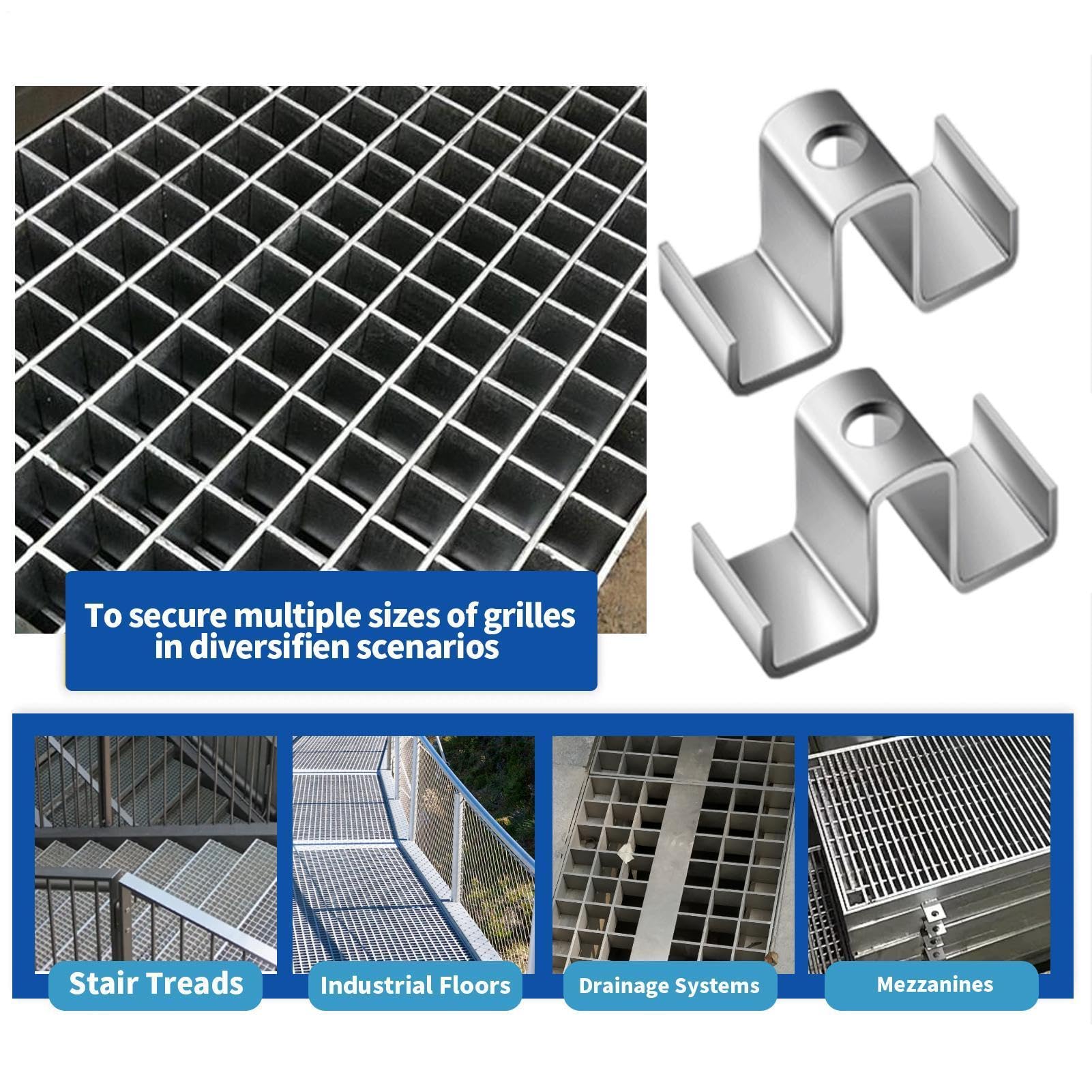 Clips Silla para Rejilla Herrajes Fijadores Resistentes a la Intemperie | 25 Tornillos Fijadores para los Clips de Silla Rejilla Barra para Puentes, Suelos Industriales, Drenajes y Pasarelas