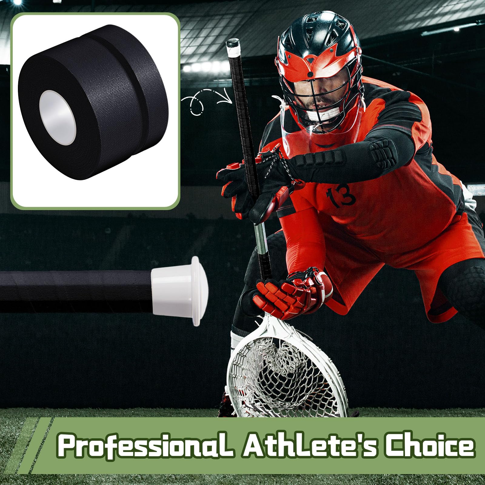 Gemscream 6 Pcs 30 Ft Lacrosse Stick Tape 1 Inch 1/2 Inch Non-precut Cotton Sweat Absorbent Bat Grip Tape For Lacrosse Baseball Bats (Black