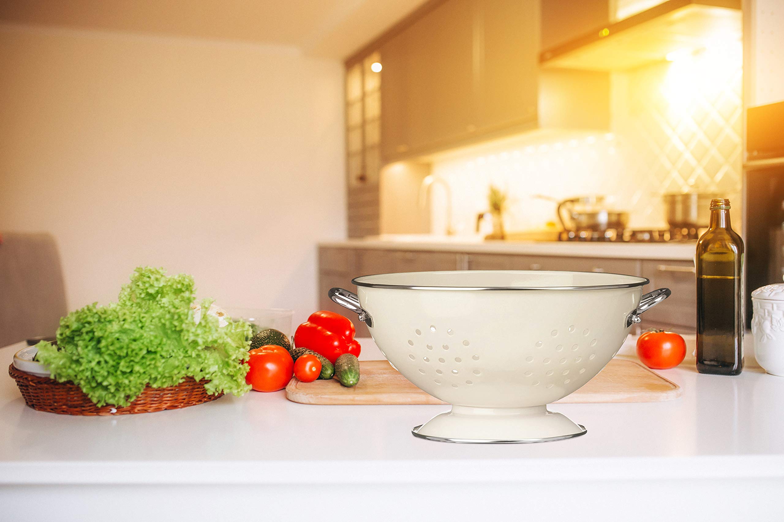 Premier Housewares Enamel Retro Colander, 13 x 23 x 23 cm, Cream