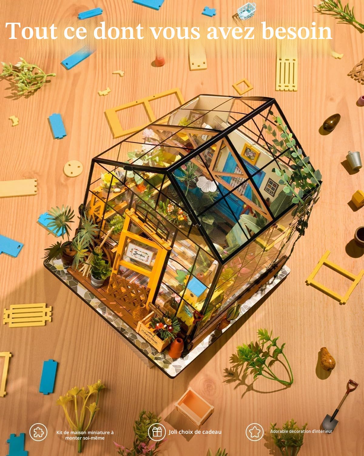 ROWOOD Mini Maison Fleurie de Cathy Miniature de poupée Serre, en Bois, Bricolage Set modèle, Cadeau d'anniversaire pour Adulte Femme Fille