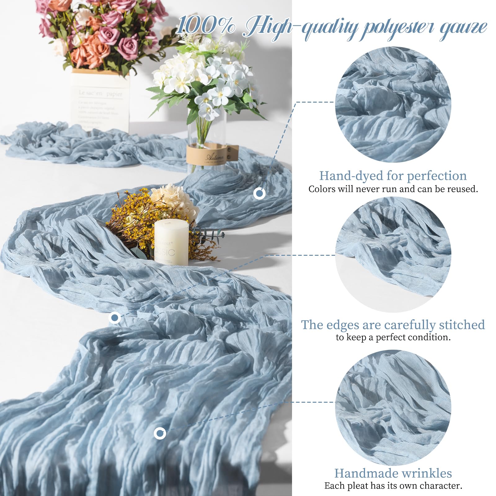 Teruntrue Set van 24 beige kaasdoek, tafelloper 45 x 275 cm, boho gaas Teruntrue Set van 24 beige kaasdoek, tafelloper 45 x 275 cm, boho gaas
