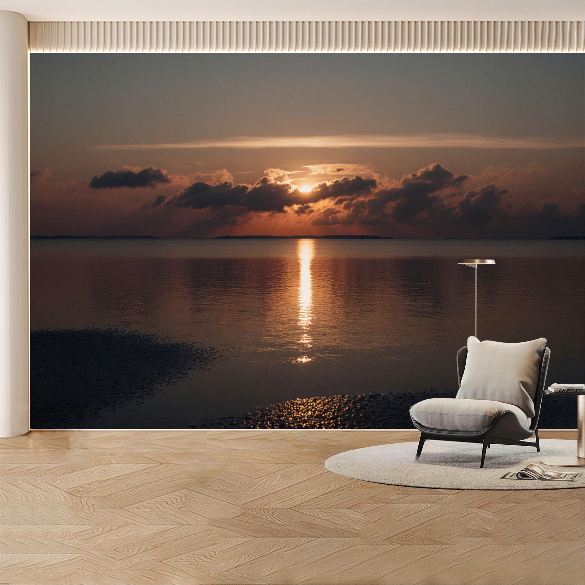 Custom Wall Mural Wallpaper Sunset Ocean Landscape Nature Large Wall Art Mural Design Misty Luxury Removable SelfAdhesive Large Photo for Living Room， Bedroom， Office
