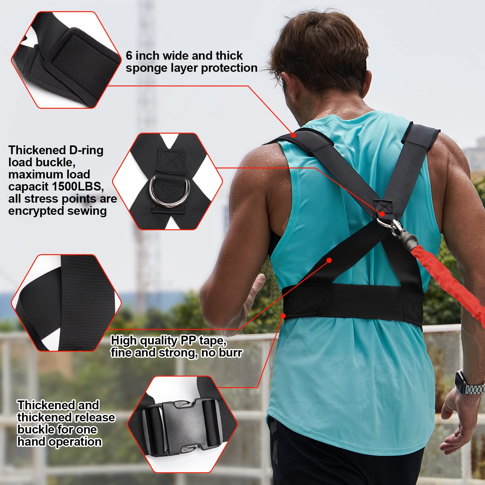 Set di corde elastiche per allenamento di resistenza, per corsa e allenamento, con lunga resistenza, movimento laterale, allenamento ad alta velocità