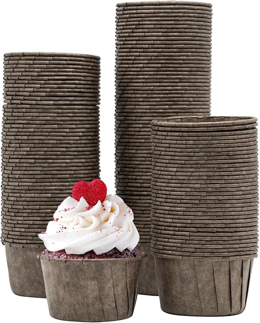 katbite Papierowe foremki do muffinek, 150 sztuk, na wesele, urodziny, imprezę, jednorazowe kubki do pieczenia, ciemnobrązowe