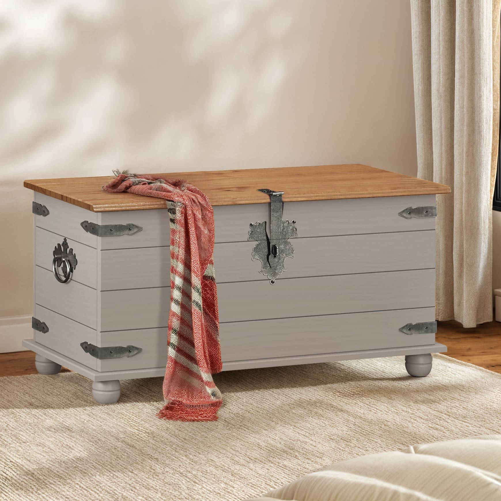 Mercers Furniture Corona Grey Wax Blanket Box Toy Storage Chest Ottoman Solid Wood Mexican Pine Wooden from B&Q