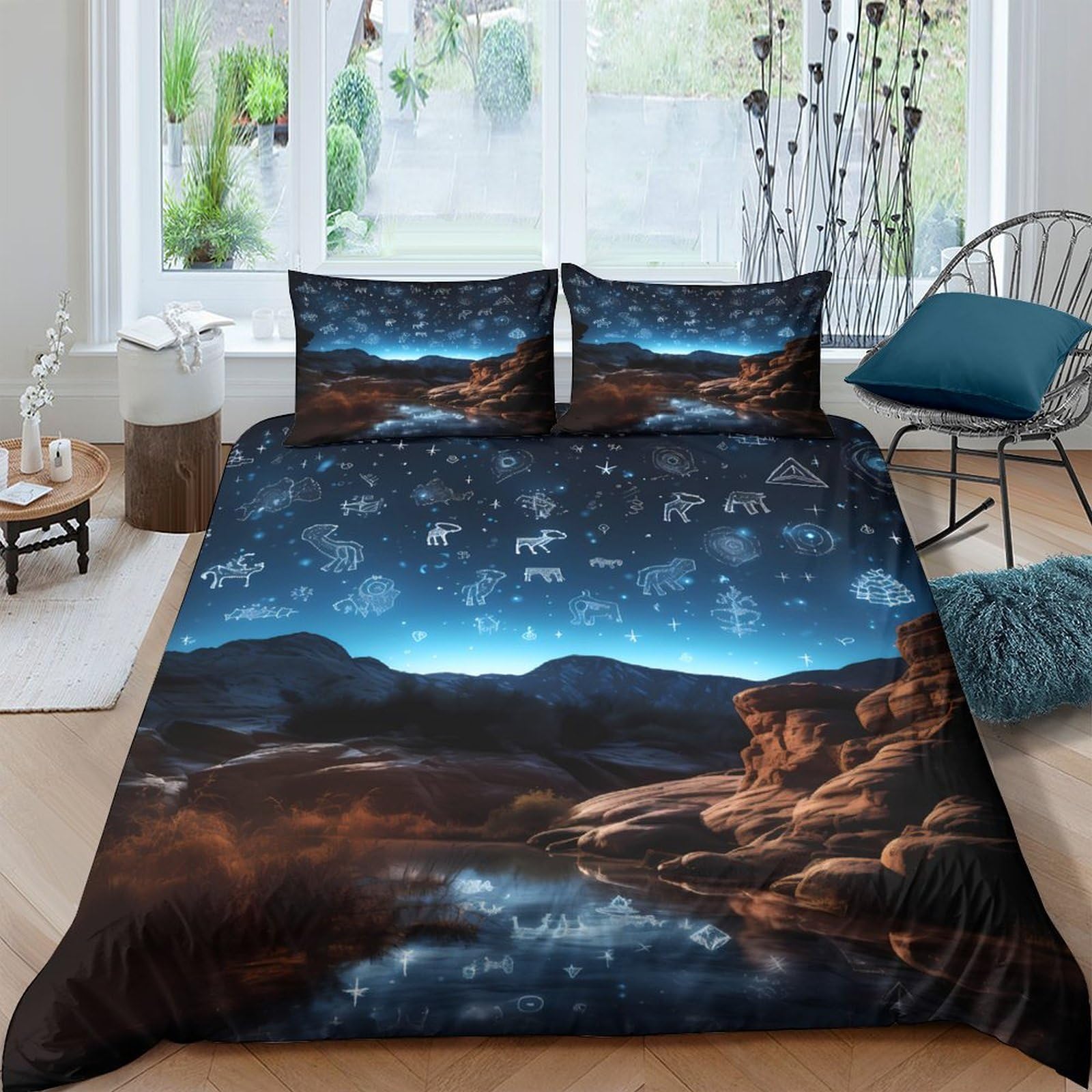 Ctjqhvkz Style-3 3D Printed Starry Night Landscape Fitted Sheet Microfiber Soft Mattress Cover, Mountain River Bed Sheet For Bedroom, Dorm, Guest Room Single（135X200cm）