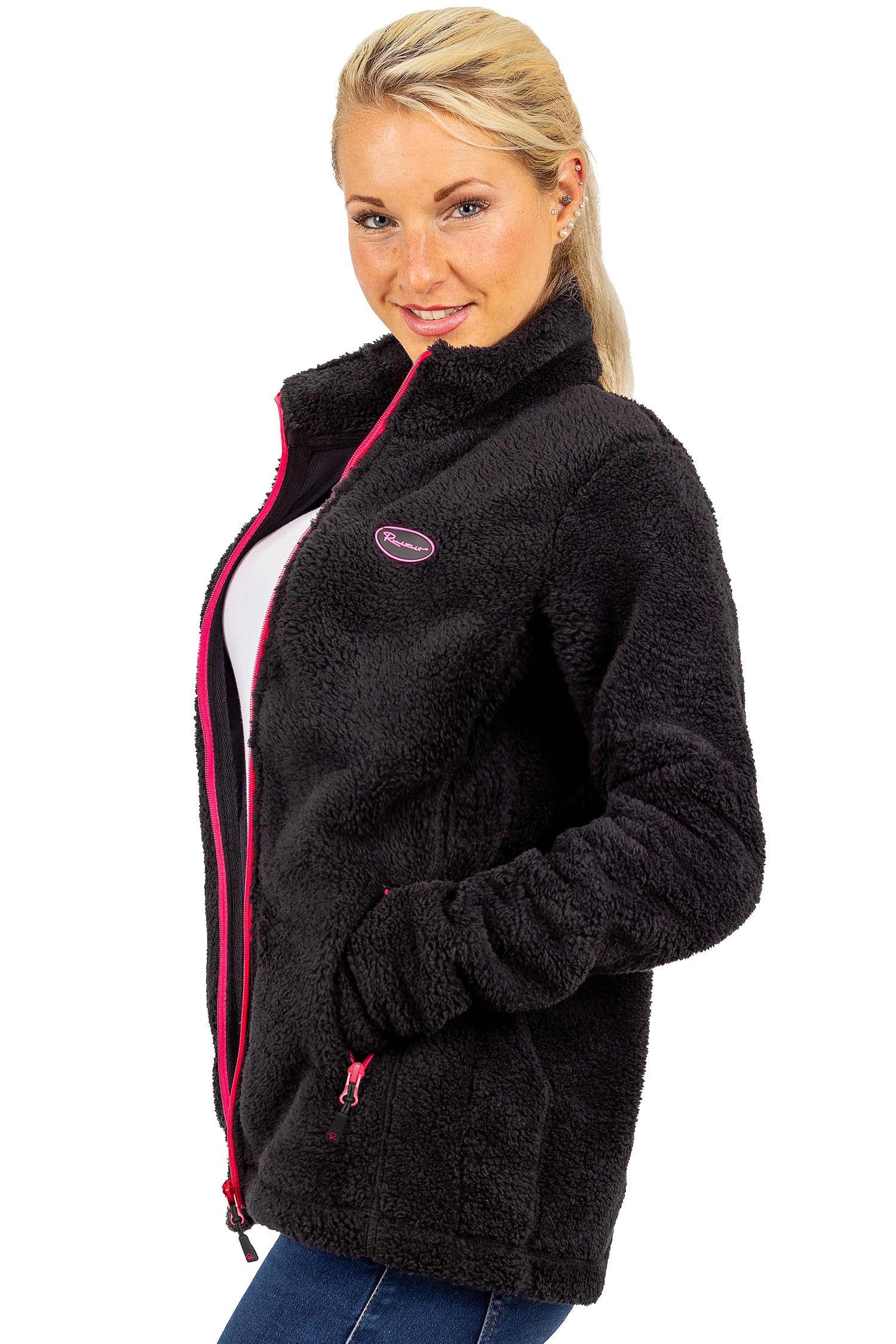 Reichstadt Veste polaire femme en teddy doux avec col montant | Zwei Seitentaschen mit Reißverschluss, Regular Fit, langarm, warm und bequem für Alltag, Freizeit und Übergangszeit