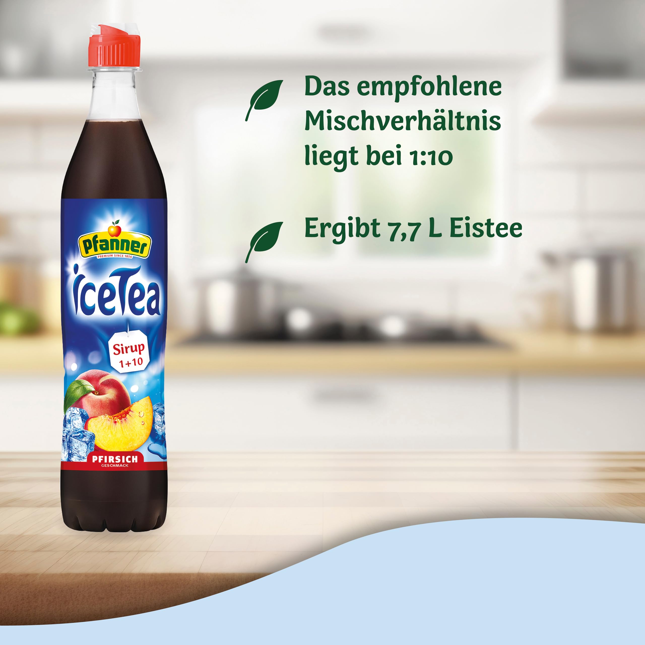 Pfanner Jarabe de melocotón de té helado (1 x 700 ml) – té negro con jugo de melocotón – 1 botella da hasta 7 litros de té helado