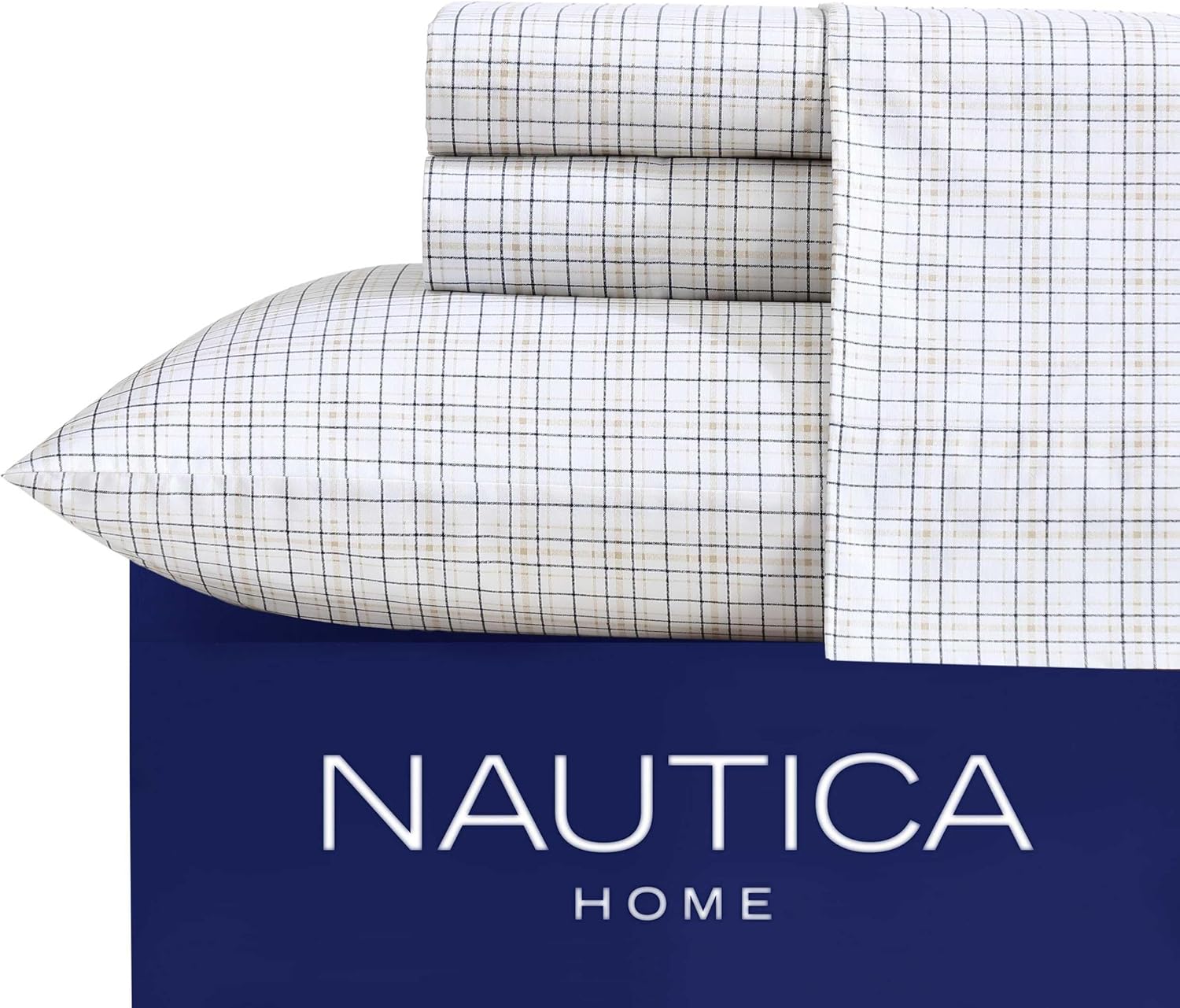 Nautica - Queen Size Sheet Set, Crisp & Tailored Cooling Sheets with a Smooth Cotton Percale Lightweight Feel - Bed Sheets with Matching Pillowcases & Fitted Sheet (Malor Plaid Blue) - Image 5