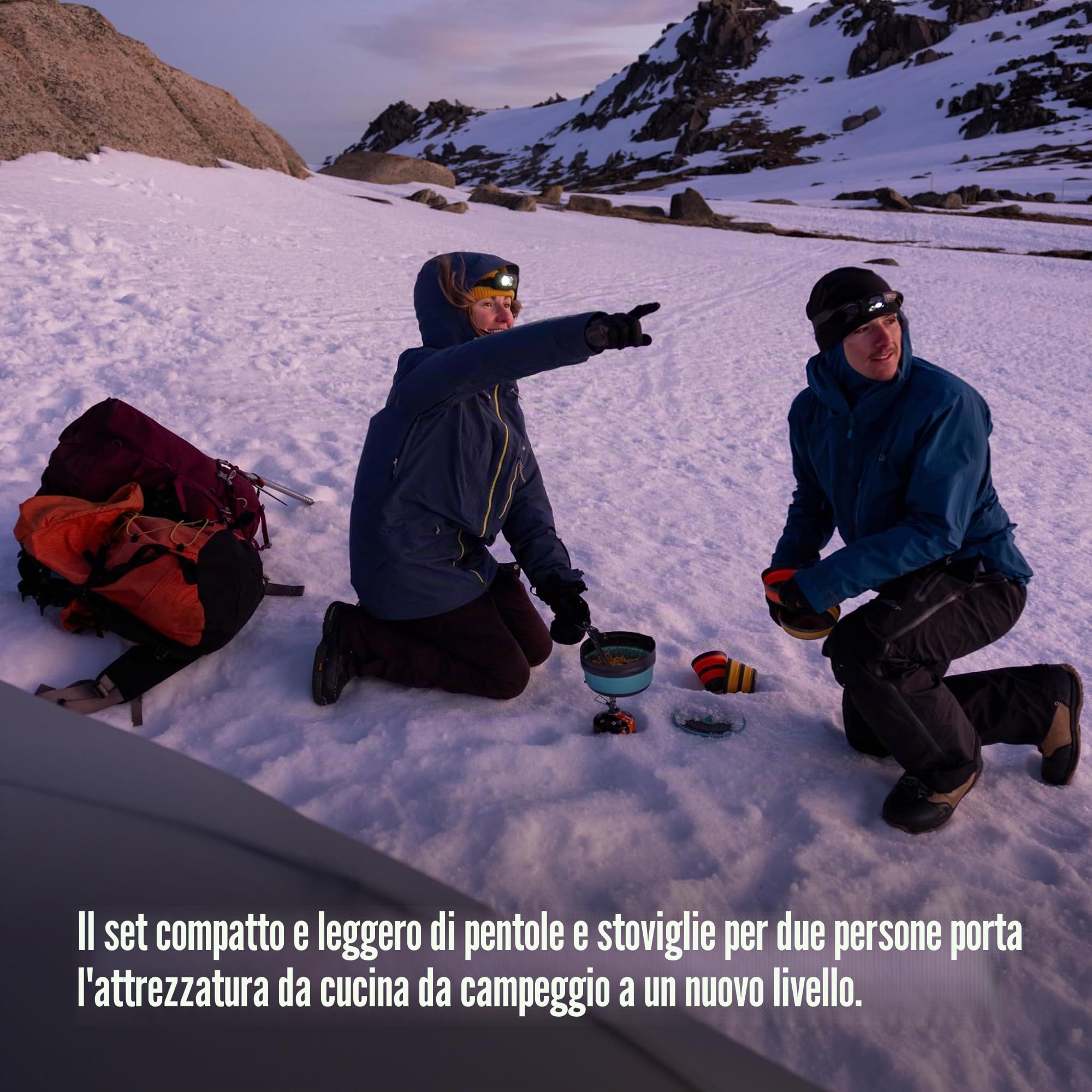 Sea to Summit Kit da cucina pieghevole ultraleggero per 2 persone (1 pentola, 2 ciotole, 2 tazze) in silicone per uso alimentare, alluminio anodizzato duro