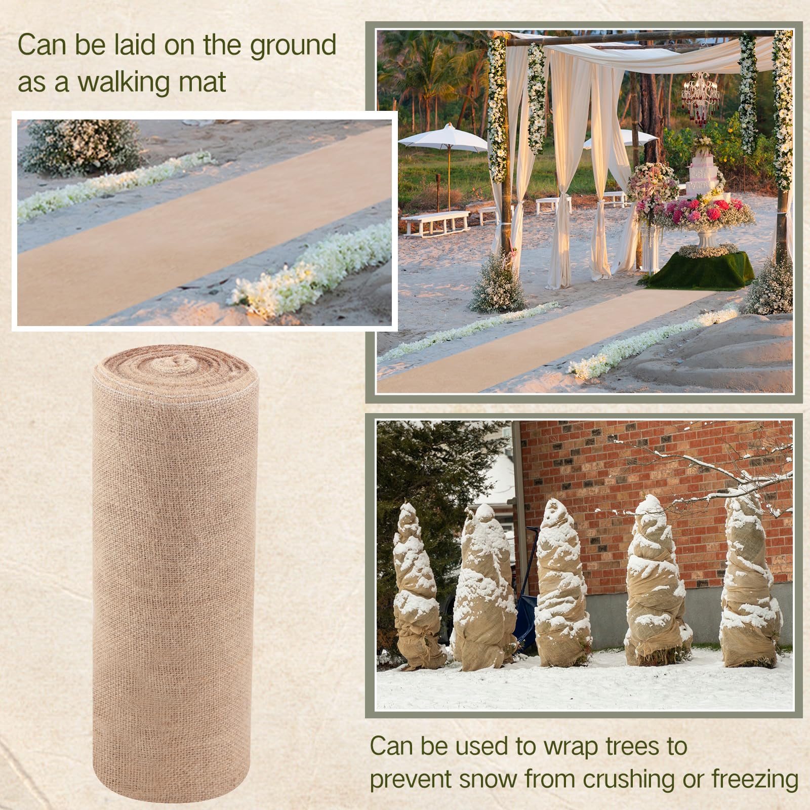 Tranqun Jute-Stoffrolle, Gartenarbeit, lange Baumwickelrollen, Mehrzweck-Jutefaser-Material für Gartenarbeit, Bäume, Hochzeiten, Party-Dekoration, 101,6 cm x 45,7 m