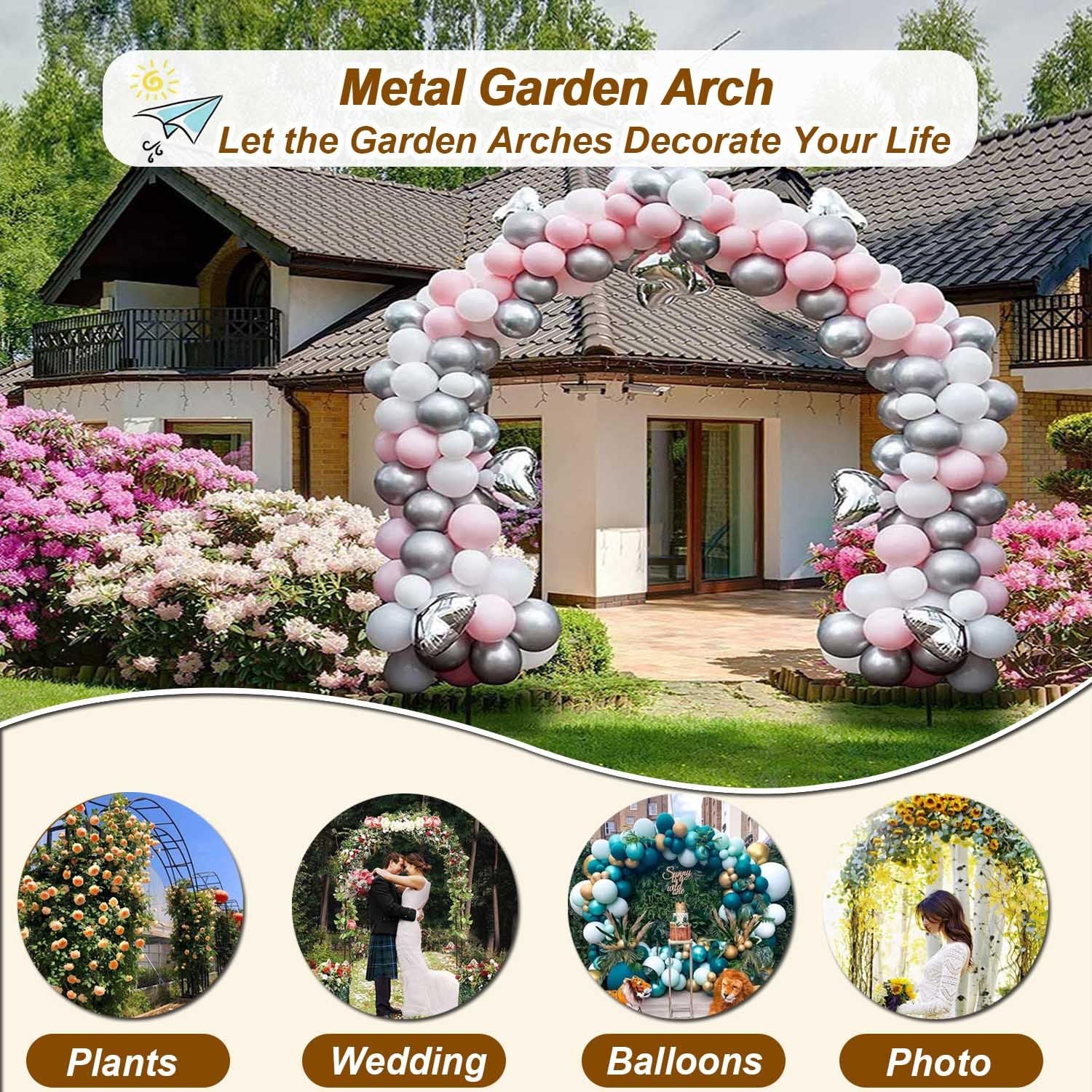 Générique Pergola Jardin Fer forgé Tonnelle Arche de Jardin Exterieur, pour Plantes Grimpantes, Décoration Arche de Mariage, 80cm 140cm 180cm 200cm 240cm 280cm 300cm 350cm(Brun,W180 X H220cm)