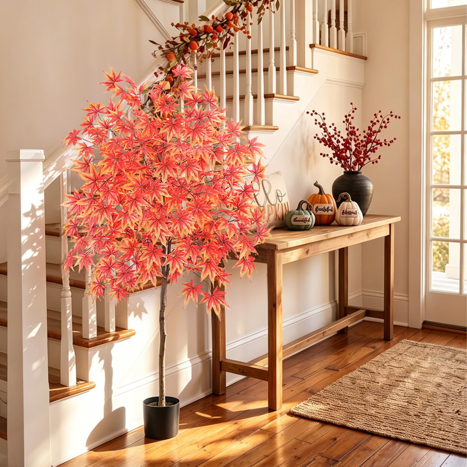 2 Pezzi 160cm Albero di Acero Artificiale Rosso Decorazioni Autunnali