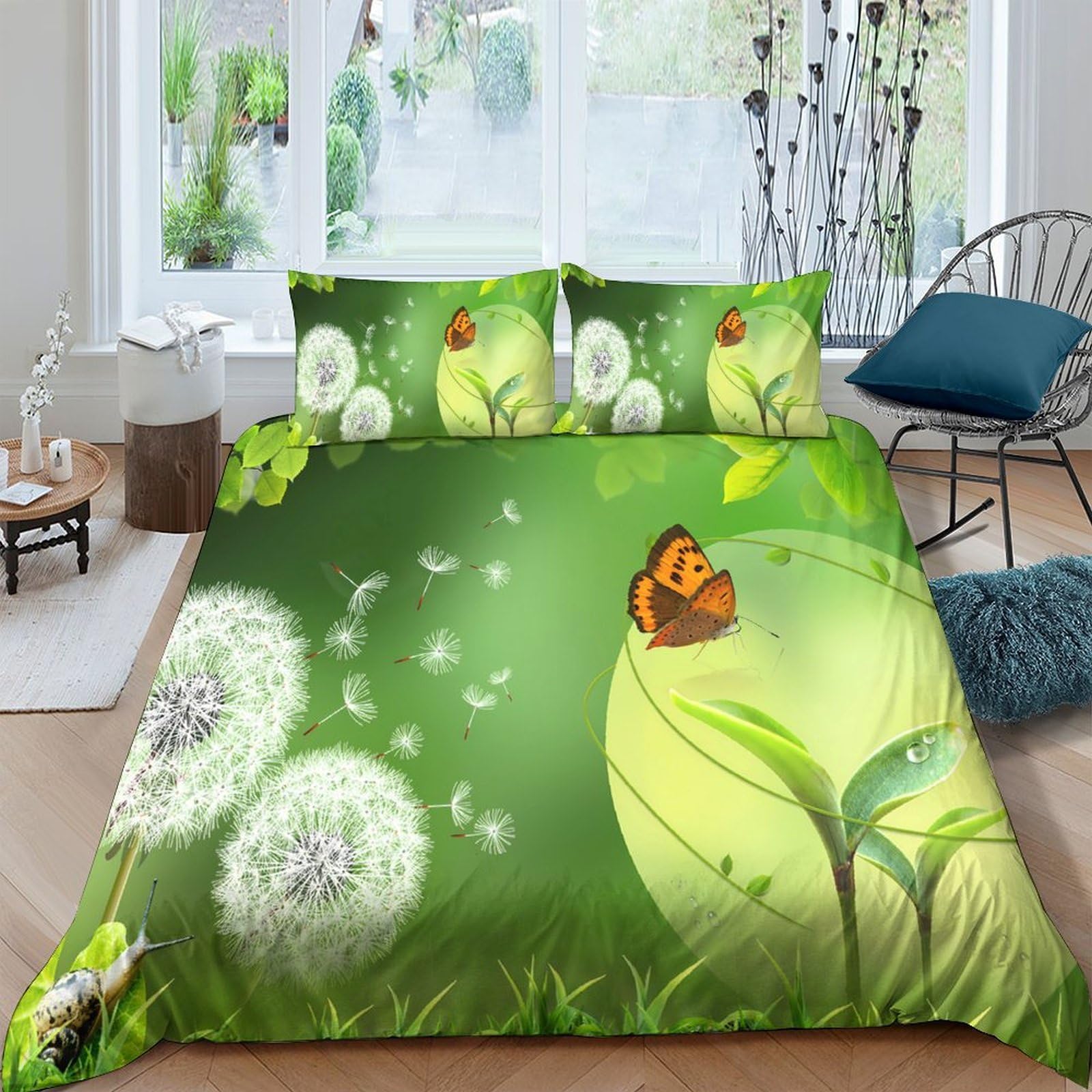 Ctjqhvkz Style-9 3D Printed Dandelion Butterfly Fitted Sheet Microfiber Green Nature Bed Cover For Bedroom Guestroom Dorm Mattress Decor Single（135X200cm）