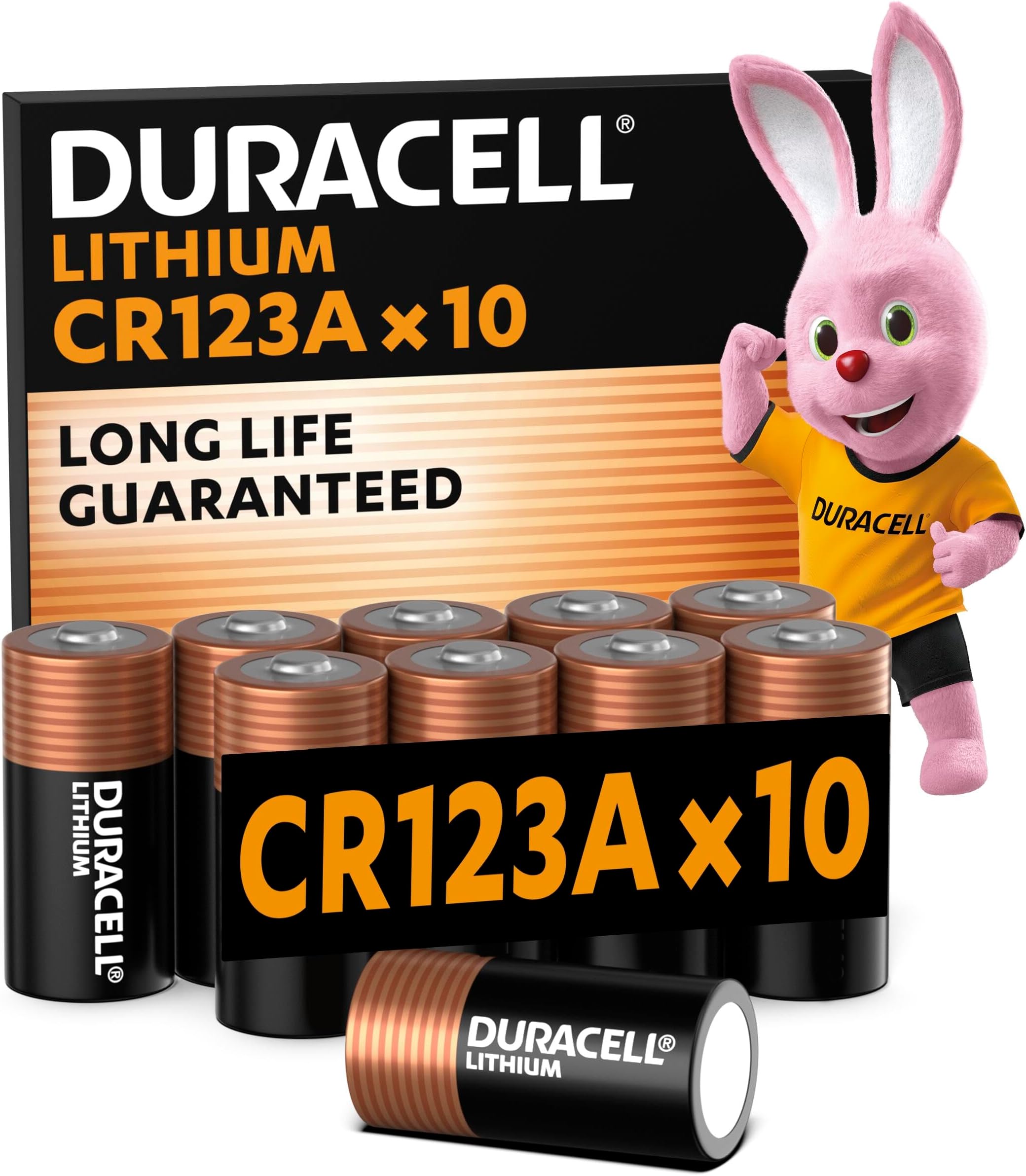 DURACELL CR123 (10 Pack) High Power Lithium Battery 3V (CR123A / CR17345) – Long life guarantee – For Cameras, Flashlights, Smoke Detectors, Small Devices – 10–Year Storage Guarantee - Leak Prevention