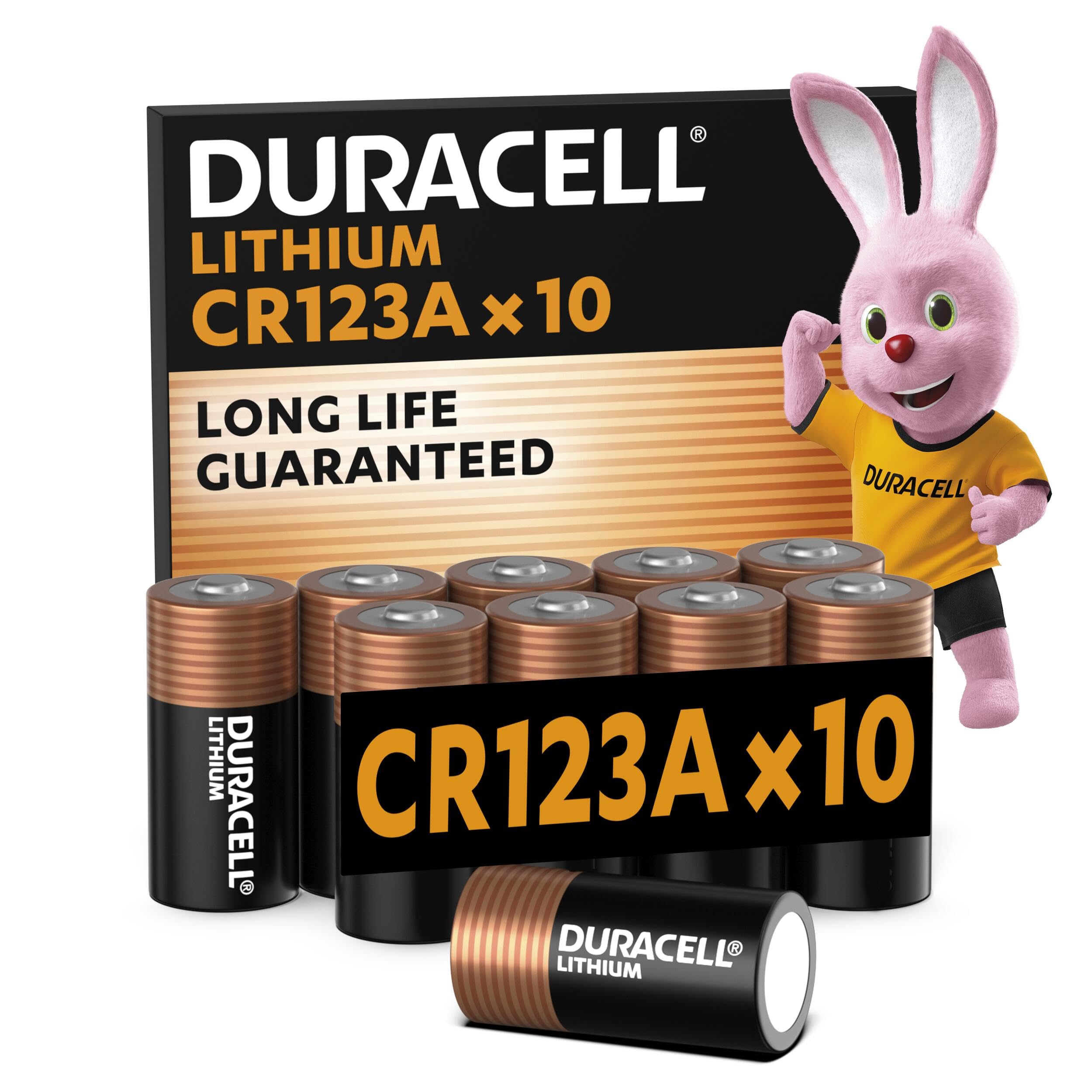 DURACELL CR123 (10 Pack) High Power Lithium Battery 3V (CR123A / CR17345) – Long life guarantee – For Cameras, Flashlights, Smoke Detectors, Small Devices – 10–Year Storage Guarantee - Leak Prevention