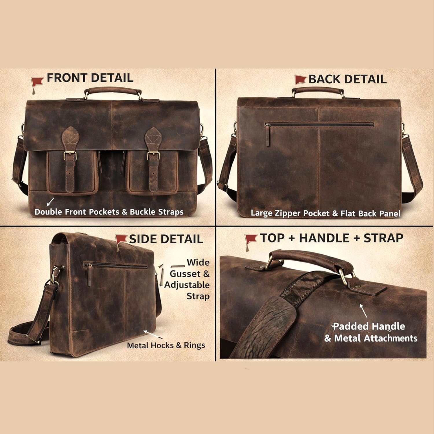 cuero Retro Brown Laptop Messenger Bag Office Briefcase Crossbody Travel Bag For Men And Women Bag Office Laptop Bag