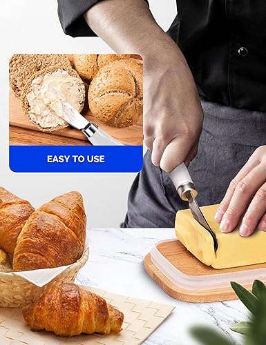 Miniatura 4 de AISBUGUR Paquete de 2 cuchillos esparcidores de mantequilla de acero inoxidable, cuchillo de mantequilla con mango de porcelana blanca, cuchillos