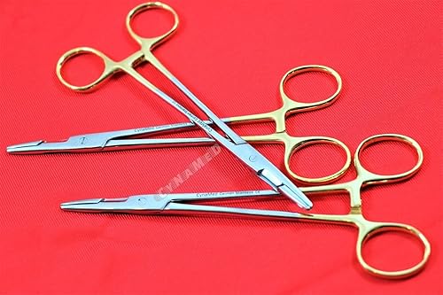 Miniatura 3 de 3 unids alemán Premium oro mango Olsen Hegar aguja titular pinzas tijeras 5.5 pulgadas para veterinario Cynamed