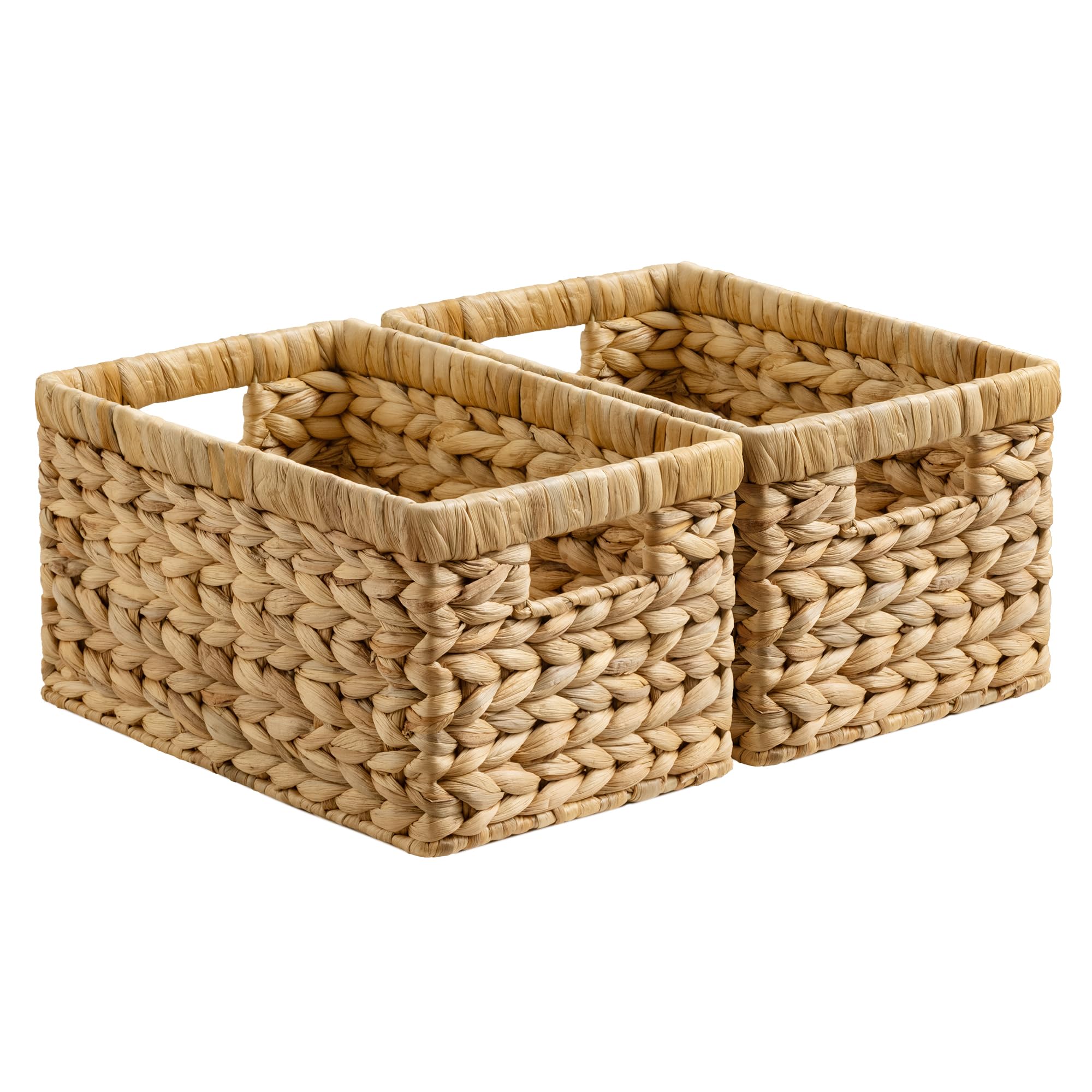 storageworks wicker storage baskets for shelves, large shelf baskets with handles, rectangular wicker storage boxes, woven basket for organising pantry bathroom, natural water hyacinth, 2-pack