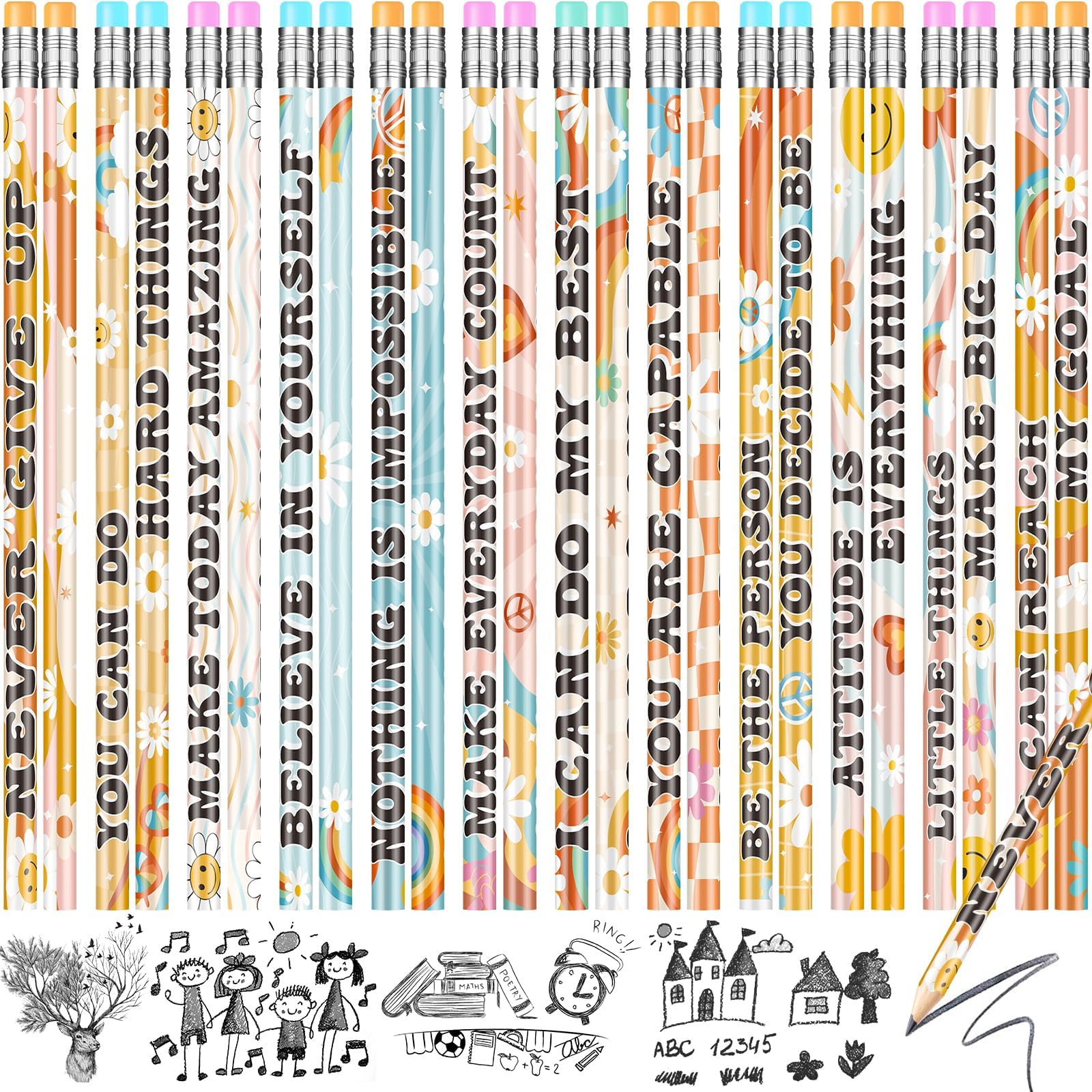 200 Pcs Retro Motivational Pencils Bulk, Inspirational