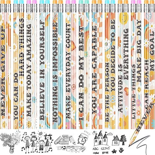 100 lápices motivacionales retro a granel, lápices escolares inspiradores para el aula, bonitos lápices de madera con frase positiva que fomenta,